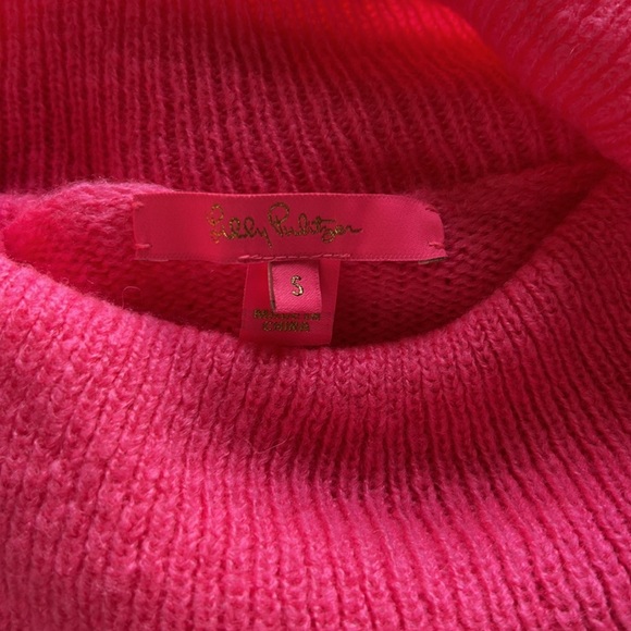 Lilly Pulitzer COURTLAND SWEATER Pink Topaz Puff Sleeve Cowl Neck Sz S - Picture 6 of 13